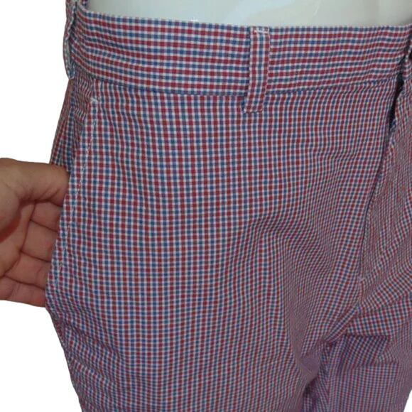 BROOKS BROS Shorts, 38, Blue/red micro plaid, Bermuda/Walking, Zipper, Pockets - Picture 4 of 12